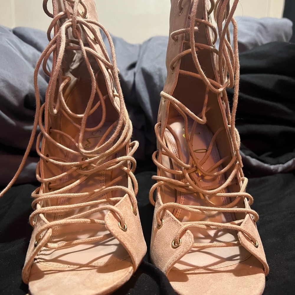 Tan strappy boots